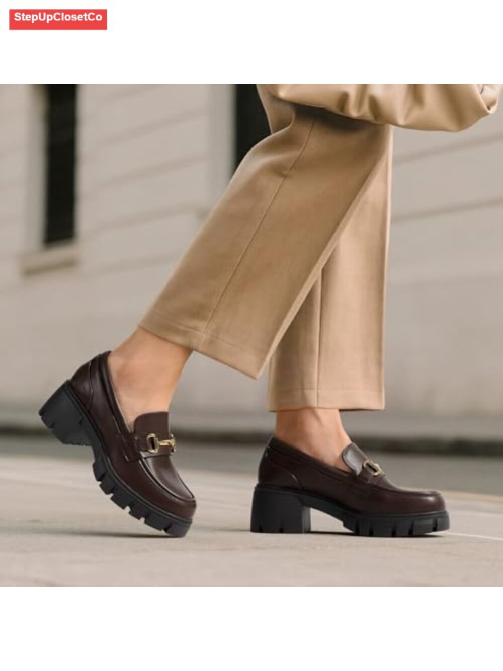 Platform Chunky Loafers Faux Leather Slip-On Casual Work Shoes - Picture 2 of 6
